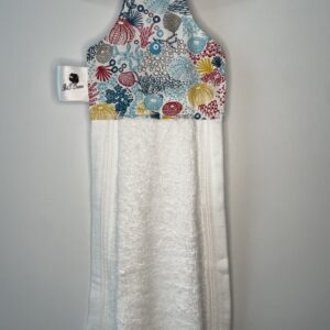 Essuie-mains à suspendre – Motif coraux – Coton blanc