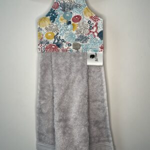 Essuie-mains à suspendre – Motif coraux – Coton gris